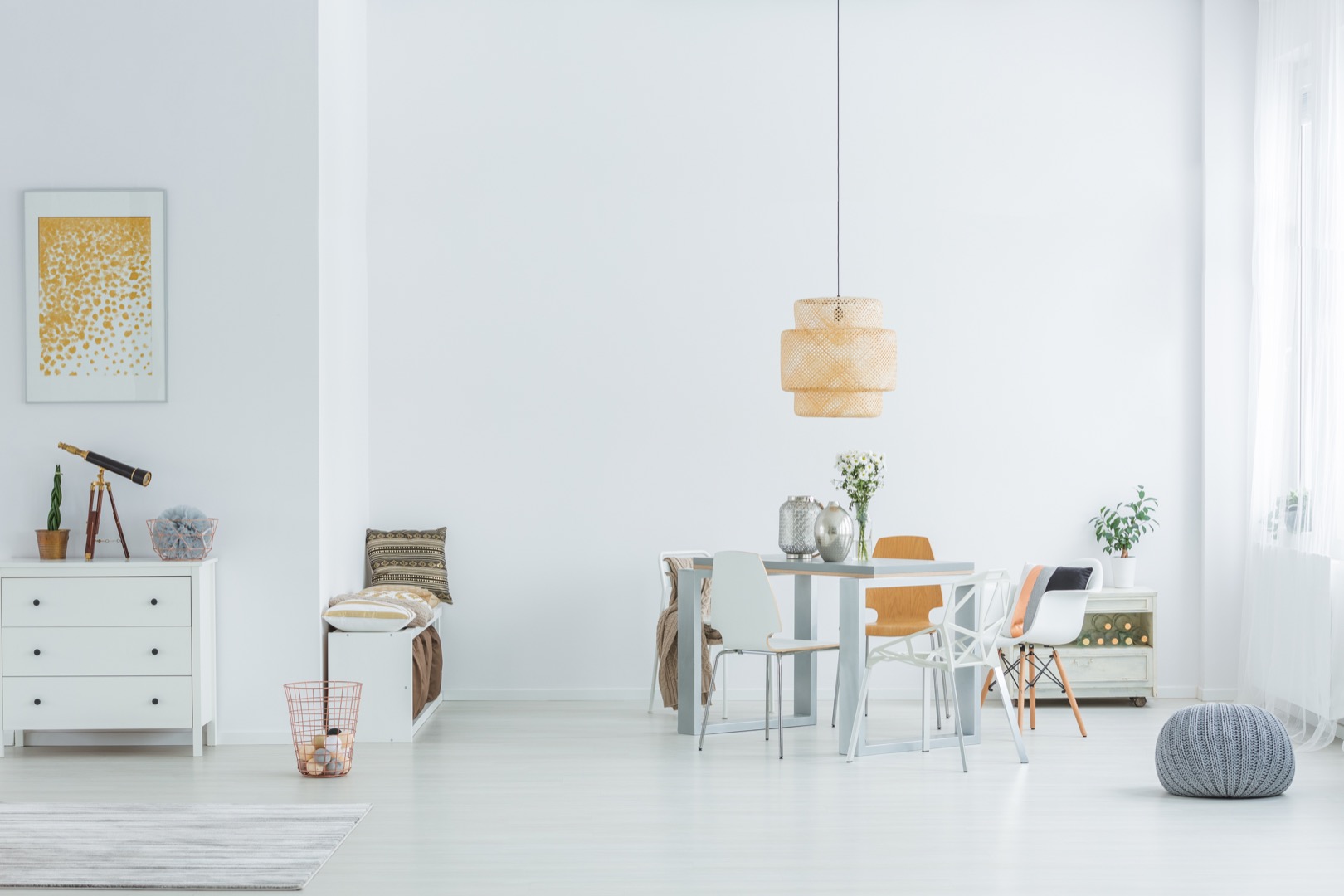 White loft with dining table Awesome family home