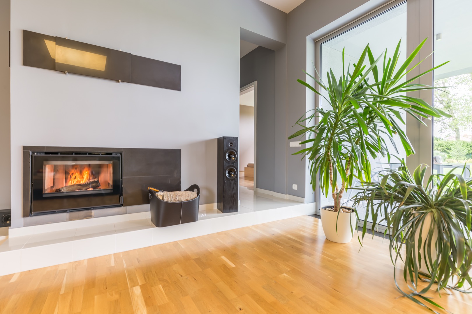 Modern fireplace in villa interior Awesome family home